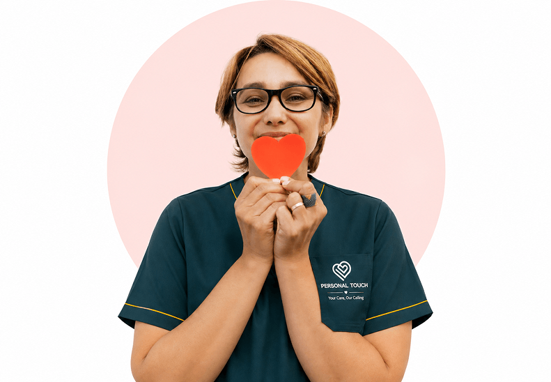 Caregiver holding heart cutout